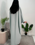 Arooj Mint Sequin Trim V Neck Kaftan Abaya Dress