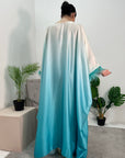 Farah Aqua Ombre Print Fur Sleeve Kaftan Dress