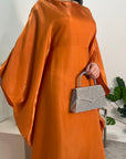 Zayna Orange Shimmer Tie Kaftan Dress