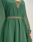 Mehak Emerald Green Embellished Detail Belted Dress With Flare Sleeves