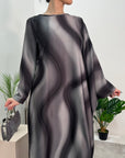 Nadia Black Tie Dye Print 1/2 Sleeve 1/2 Kaftan Dress