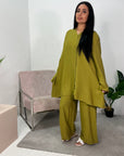 Mahika Olive V-Neck & Trouser Linen Co Ord set