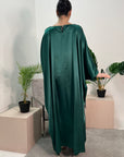 Sehr Emerald Green Quality Satin Plain Tie kaftan Dress