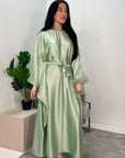 Dua Mint Belted Fur Kaftan Modest Dress