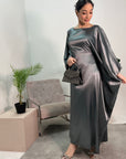 Sehr Slate Grey Quality Satin Plain Tie kaftan Dress