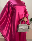 Sehr Hot Pink Quality Satin Plain Tie kaftan Dress