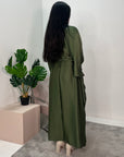 Dua Khaki Belted Fur Kaftan Modest Dress