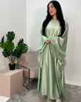 Dua Mint Belted Fur Kaftan Modest Dress