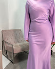 Aqsa Lilac Tie Back Satin Quality Dress