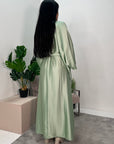 Dua Mint Belted Fur Kaftan Modest Dress