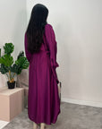 Dua Magenta Belted Fur Kaftan Modest Dress