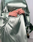 Ziyrah Sage Green Quality Satin Kaftan Dress