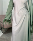 Tara Mint Fur Sleeves Ombre Kaftan Dress