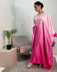 Farah Hot Pink Ombre Print Fur Sleeve Kaftan Dress