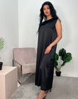 Amaya Black Satin Slip Dress