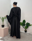 Dua Black Belted Fur Kaftan Modest Dress