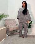 Lia Grey Ribbed Velvet Soft Premium Co ord