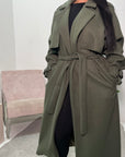 Blair Khaki Thick Belted Trench Jacket