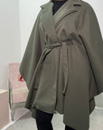 Chiara Khaki Belted Cape Jacket