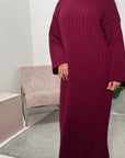 Isla Wine High Neck Knitted Ribbed Maxi Dress