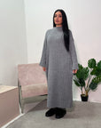 Isla Grey High Neck Knitted Ribbed Maxi Dress