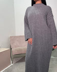 Isla Grey High Neck Knitted Ribbed Maxi Dress