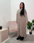 Isla Mocha High Neck Knitted Ribbed Maxi Dress