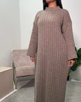 Isla Mocha High Neck Knitted Ribbed Maxi Dress