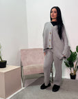 Enve Grey Knitted Button Trousers Co ord Set