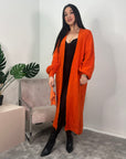 Khina Orange Balloon Sleeve Knitted Cardigan