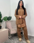 Fiora Camel Casual Loose Top & Wide Leg Pants