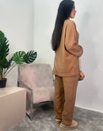 Fiora Camel Casual Loose Top & Wide Leg Pants