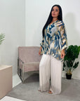 Sasia Blue Premium Silk 3 pcs Trouser Co Ord Set