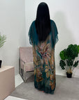 Heba Teal Floral Silk Kaftan Dress