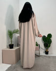 Bella Beige V Neck Diamante Trim Modest Wear Abaya Dress