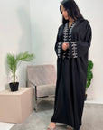 Bella Black V Neck Diamante Trim Modest Wear Abaya Dress