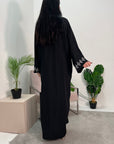 Bella Black V Neck Diamante Trim Modest Wear Abaya Dress