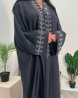 Bella Charcoal V Neck Diamante Trim Modest Wear Abaya Dress