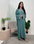 Bella Aqua V Neck Diamante Trim Modest Wear Abaya Dress