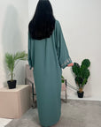 Bella Aqua V Neck Diamante Trim Modest Wear Abaya Dress