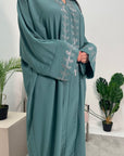 Bella Aqua V Neck Diamante Trim Modest Wear Abaya Dress