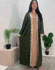 Arianna Khaki Sequin Trim Modest Abaya Kimono Jacket