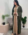 Arianna Khaki Sequin Trim Modest Abaya Kimono Jacket