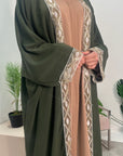 Arianna Khaki Sequin Trim Modest Abaya Kimono Jacket