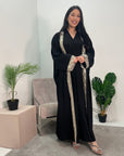 Arianna Black Sequin Trim Modest Abaya Kimono Jacket