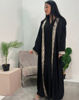 Arianna Black Sequin Trim Modest Abaya Kimono Jacket