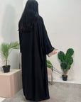 Arianna Black Sequin Trim Modest Abaya Kimono Jacket