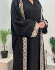 Arianna Black Sequin Trim Modest Abaya Kimono Jacket