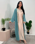 Arianna Aqua Sequin Trim Modest Abaya Kimono Jacket