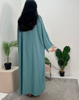 Arianna Aqua Sequin Trim Modest Abaya Kimono Jacket